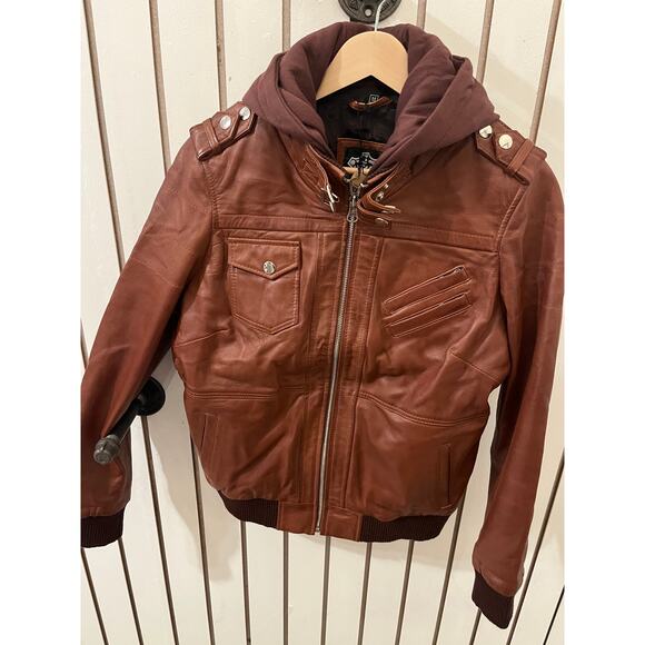 Decrum Edinburgh Genuine Leather Jacket with Removal Hood Size M Cognac - Picture 2 of 6